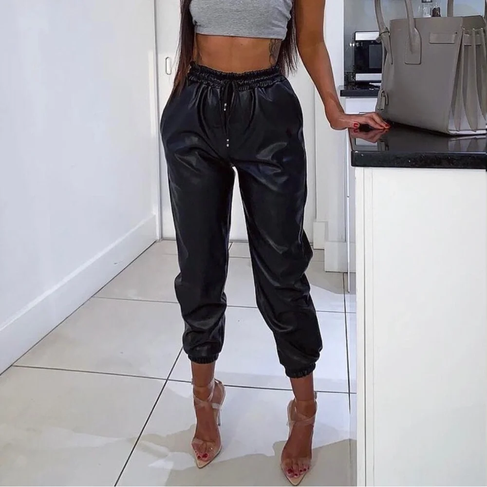 Black Leather Joggers - Picture 1 of 4